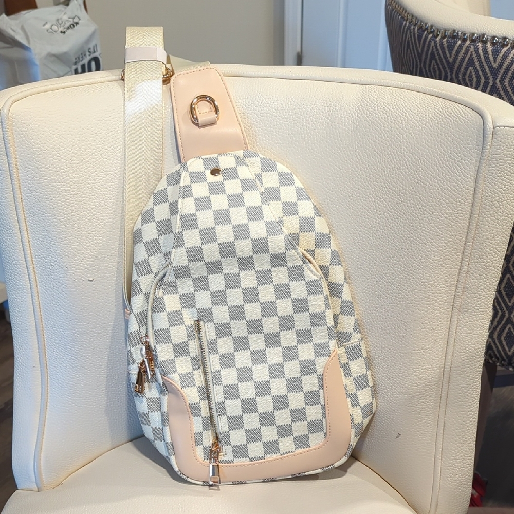 Checkered Beige and White Backpack